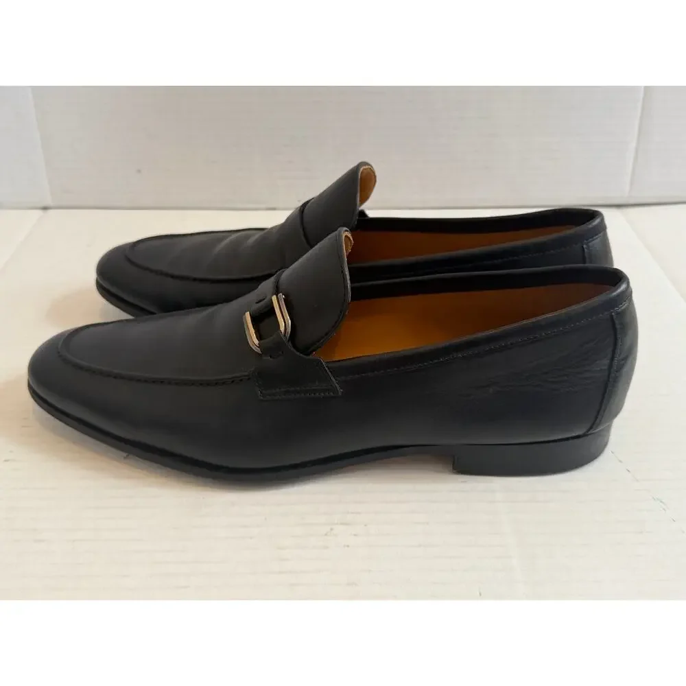 Men's Magnanni Flex Black Leather Strap Silver Buckle Dress Slip On Shoes Sz 12